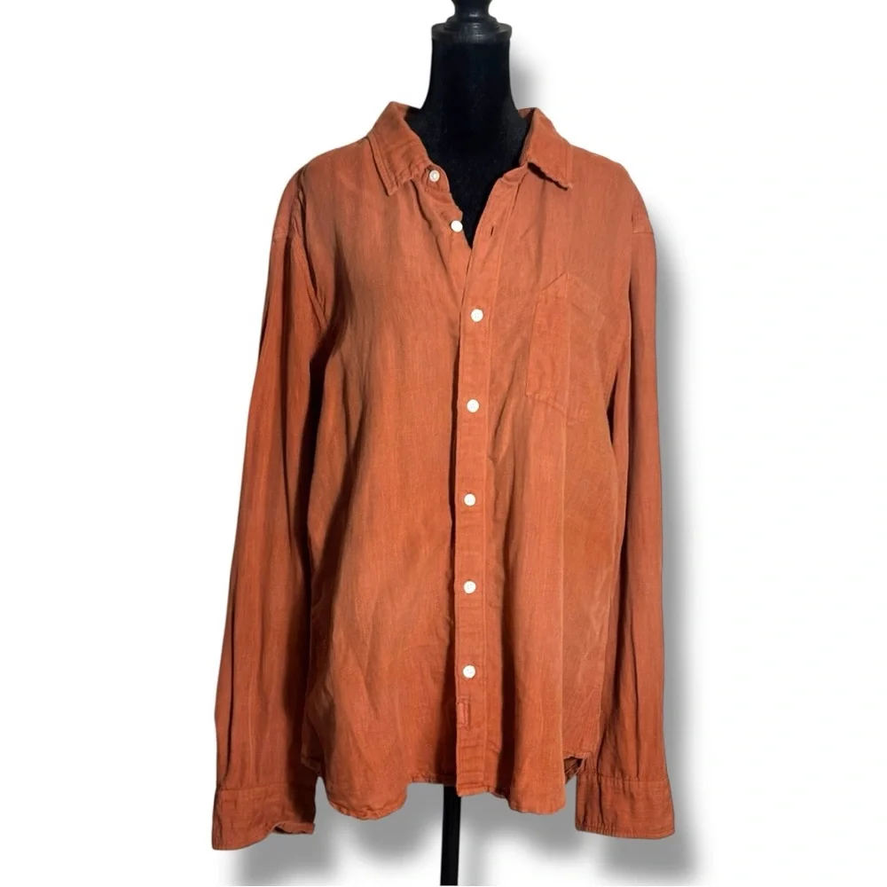 Bridge & Burn Casual Rusty Orange Loose Fit Long Sleeve Collared Button-Up Shirt - Picture 1 of 15